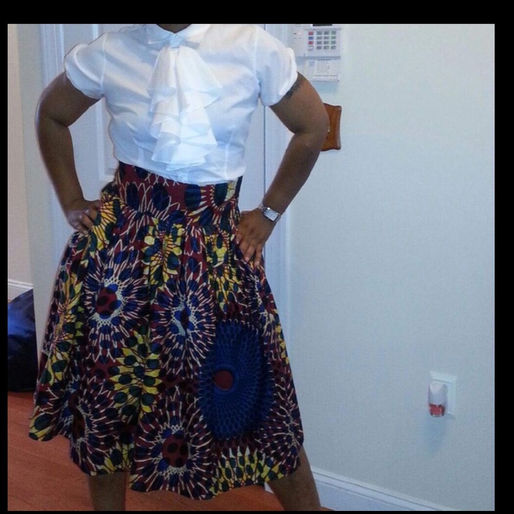 Blue Colorful MIDI Skirt